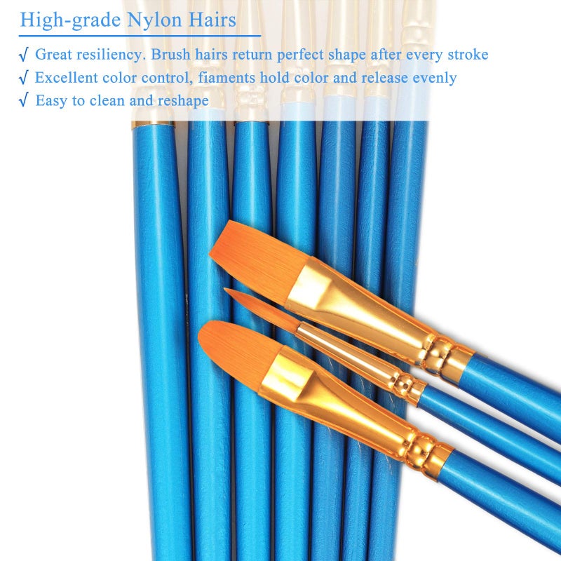 BOSOBO Paint Brush Sets, 10 Pack 100 Pcs Pointed-Round Tip Paintbrushes Nylon Hair Artist Acrylic Paint Brushes for Acrylic Watercolor Oil, Face Art, Model, Miniature Detailing & Rock Painting, Blue - Image 4